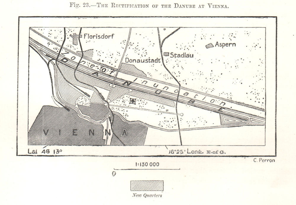 Regulation of the Danube at Vienna. Wiener Donauregulierung. Sketch map 1885